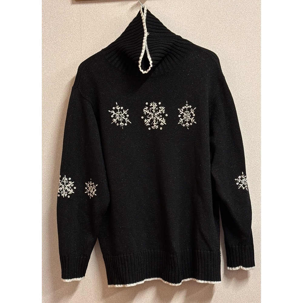 VTG Snowflake Sweater 2X Black Excellent Festive Sparkly Holiday 90s Y2K